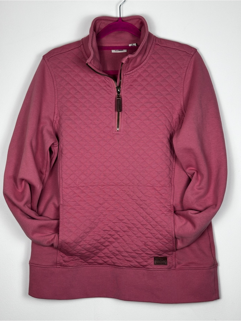 L.L.Bean Women’s Quilted Quarter Zip Pullover Sweatshirt Dusty Rose Size S